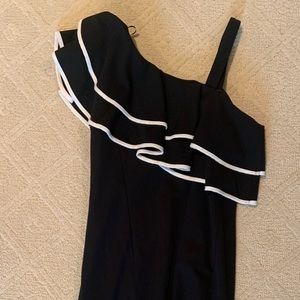 Aqua black one shoulder ruffle dress size XS with white trim on the ruffle